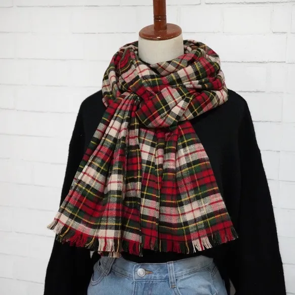 【オータム15％OFF】綿100%3wayマフラーショール＊ローズレッドが可愛いXmasカラーチェック＊播州織