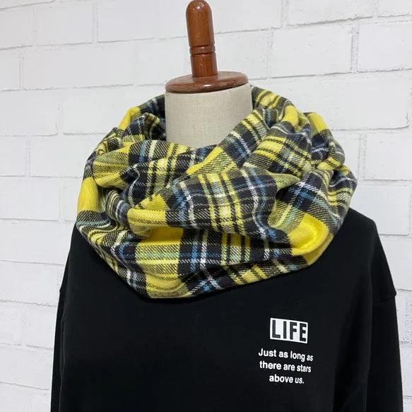 【オータム15％OFF】播州織 綿100％スヌード｜イエロー×ブルー タータンチェック｜起毛